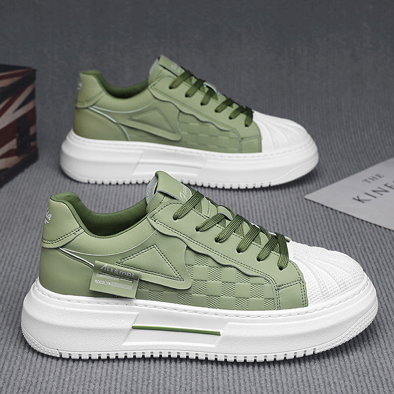 Sapatos masculinos com bico em conca, ténis novos de sola grossa da primavera 2025, sapatos desportivos casuais e na moda, sapatos brancos masculinos que aumentam a altura