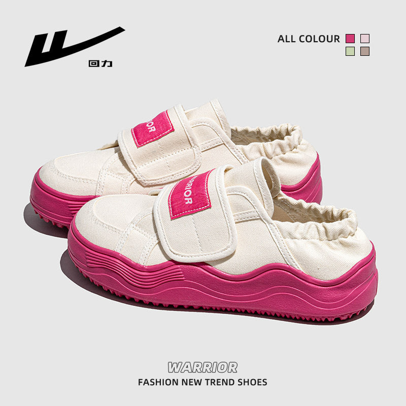 Sapatos de plataforma Warrior 2025 Spring com sola grossa para mulheres, sapatos com velcro para chinelos preguiçosos, sapatos de alto valor estético
