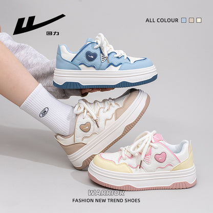 Sapatinas sapatinas versáteis para mulher com blocos de cor Warrior Dopamine, visual alto, design de ténis na moda, sapatos casuais de estilo preppy