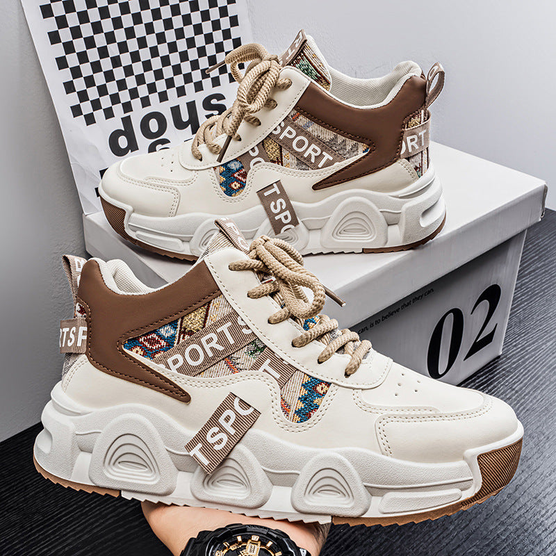 Sapatos masculinos 2025 novos sapatos casuais casuais casuais de outono e versáteis desportivos na moda, sapatos casuais casuais de sola grossa para estudantes que aumentam a altura para homens