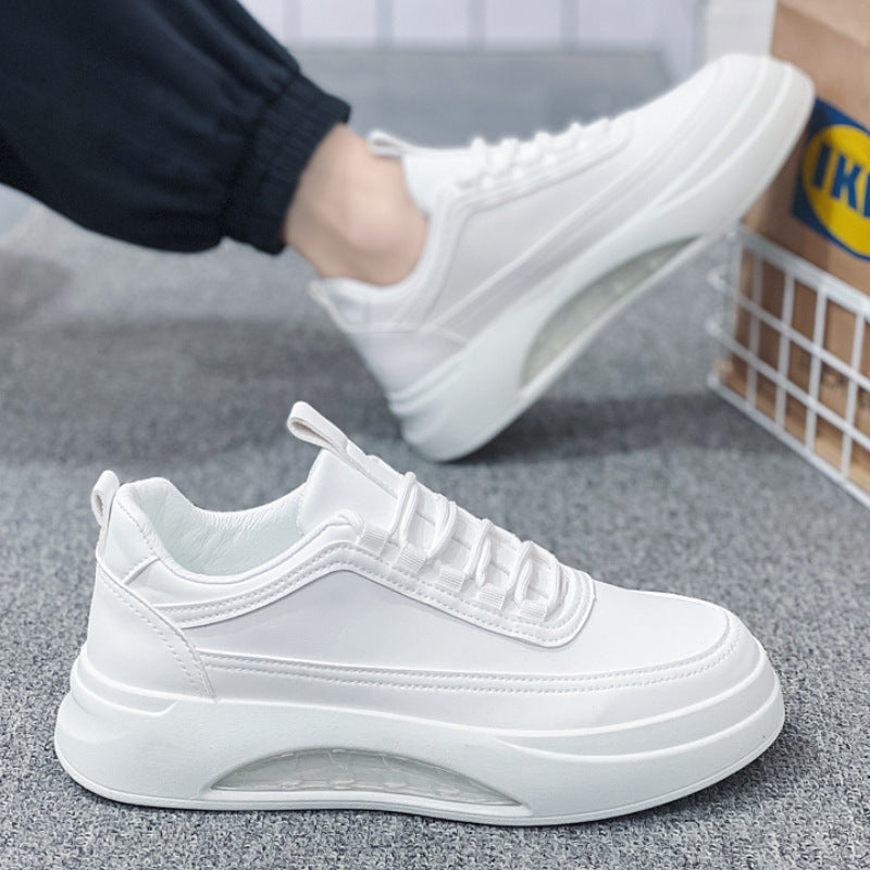 Ténis brancos masculinos, novos sapatos desportivos respiráveis de primavera 2024, sapatos versáteis com almofada de ar, sapatos casuais da moda com sola grossa que aumentam a altura