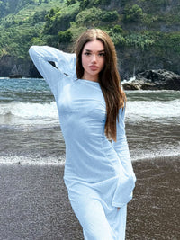 Moda transfronteiriça de verão, vestido novo e sexy, sem costas, puro, transparente, slim, longo, de cor sólida versátil