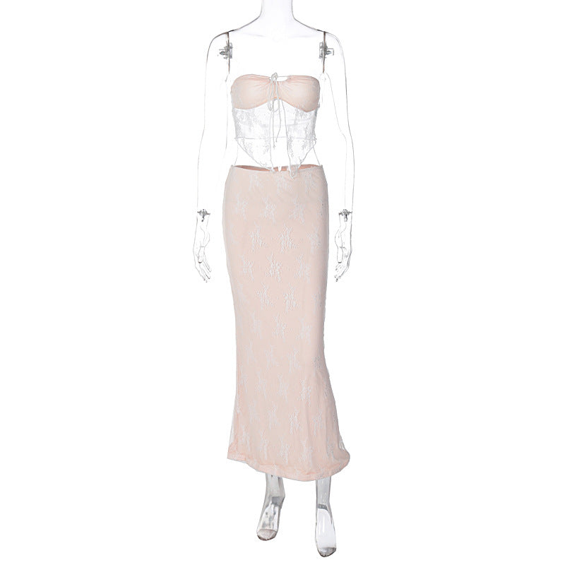 Novo conjunto de vestido de comprimento médio mais vendido de renda em renda e retalhos sexy, na Europa e nos Estados Unidos, dropshipping