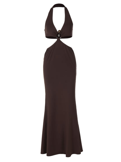 Vestido redondo redondo, slim, de topo longo com adornos de verão da Amazon Cross-fronte de verão novo e sexy retallado com peito oco