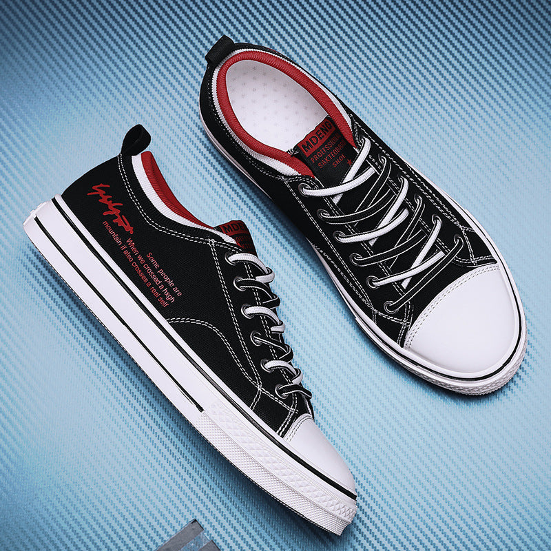 Novos sapatos de lona preta para homens na primavera, sapatos versáteis, respiráveis e modernos, sapatos casuais de snowboard ao estilo coreano para homens