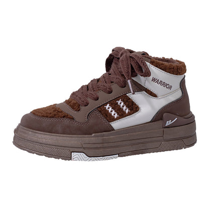 Sapatos de plataforma alta com blocos de cor Warrior, estilo universitário americano, ténis de alto valor, sapatos casuais femininos para alongar as pernas