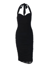 Moda transfronteiriça europeia e americana, novo vestido sexy slim fit e justo ao estilo de rapariga atraente, de cor sólida para mulheres, com rede halter de cor sólida