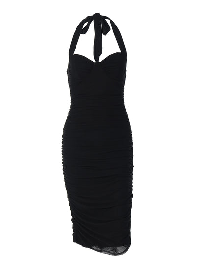 Moda transfronteiriça europeia e americana, novo vestido sexy slim fit e justo ao estilo de rapariga atraente, de cor sólida para mulheres, com rede halter de cor sólida