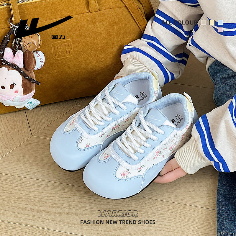 Sapatos casuais versáteis e de alto valor com blocos de cor Warrior, sapatos femininos coreanos elegantes e giros, sapatos de treino moral baixos e estilosos