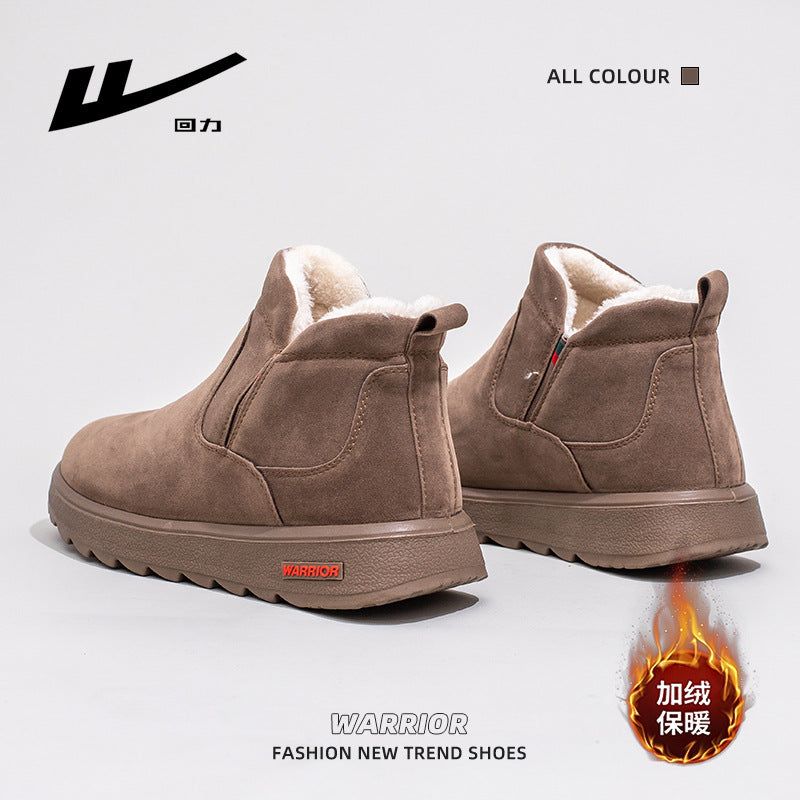 Botas de neve quentes forradas a lã guerreira, sapatos de algodão de inverno simples e de sola espessa, elegantes e versáteis para viagens ao ar livre