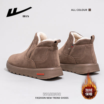 Botas de neve quentes forradas a lã guerreira, sapatos de algodão de inverno simples e de sola espessa, elegantes e versáteis para viagens ao ar livre