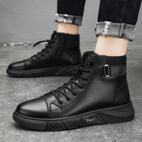 Sapatos masculinos de primavera: novas botas Martin de cano alto, botas casuais de couro para homem, botas britânicas vintage vintage na moda