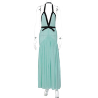 Um novo body sexy em V profundo com recorte, sem costas, elegante vestido de malha halter, em blocos de cor, a vender hot cross-border na Amazon