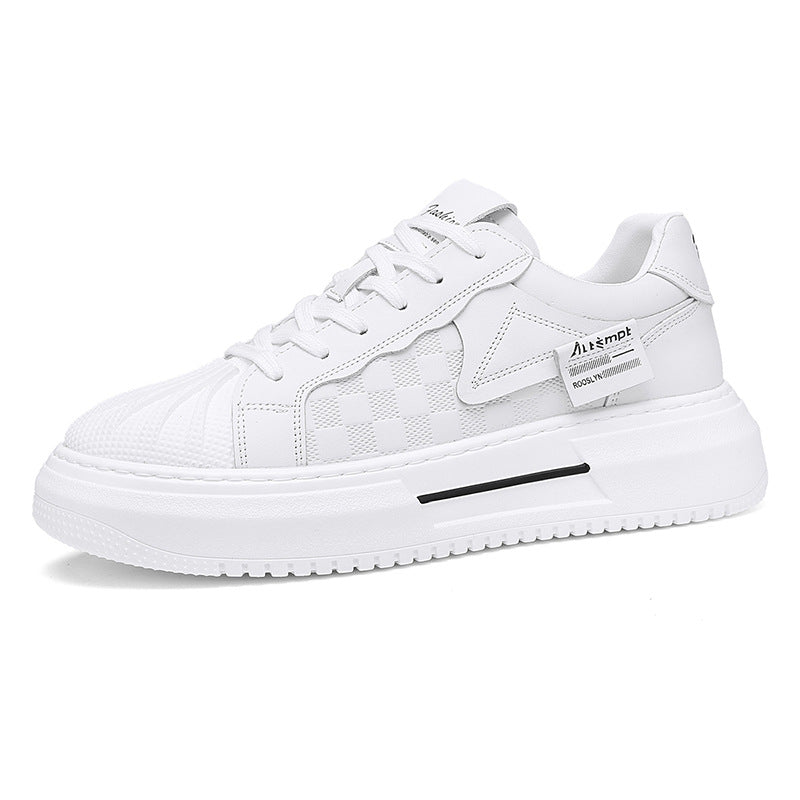 Sapatos masculinos com bico em conca, ténis novos de sola grossa da primavera 2025, sapatos desportivos casuais e na moda, sapatos brancos masculinos que aumentam a altura