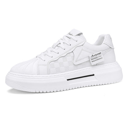 Sapatos masculinos com bico em conca, ténis novos de sola grossa da primavera 2025, sapatos desportivos casuais e na moda, sapatos brancos masculinos que aumentam a altura