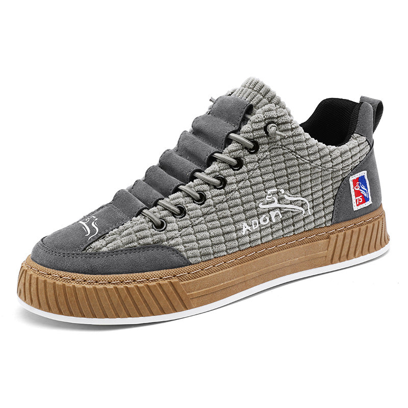 Sapatos de lona para homem, ténis casuais de veludo cotelê versáteis de primavera, sapatos de um pé para homem com um pé, sapatos desportivos com sola macia e modernos para homens