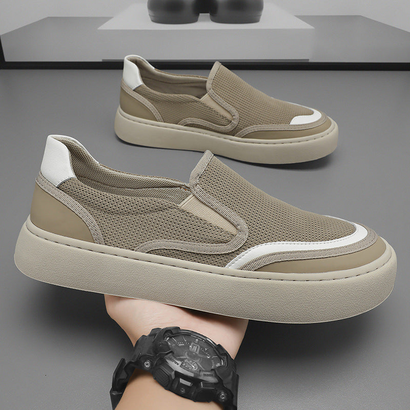 Sapatos masculinos de lona 2025 Ténis pretos finos e versáteis casuais de verão, sapatos de tecido slip-on para homem