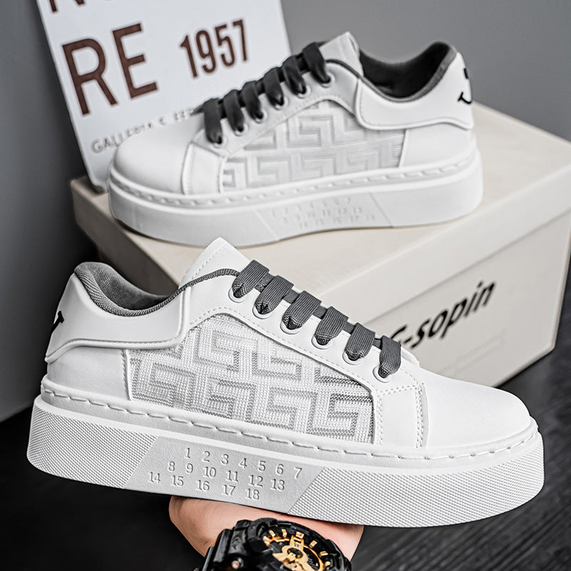 Novos sapatos brancos ocos e respiráveis para o verão masculino, ténis desportivos casuais modernos e versáteis de sola grossa para estudantes