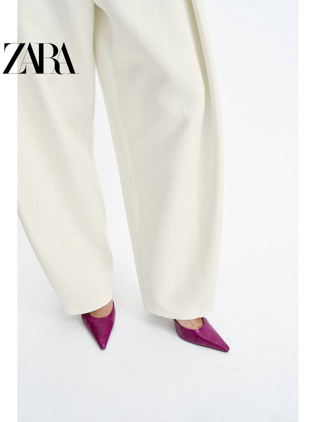 ZARA 2026 Verão Novo Sapatos Femininos Mules de Salto Alto com Tira no Tornozelo e Bico Fino 2268710 080