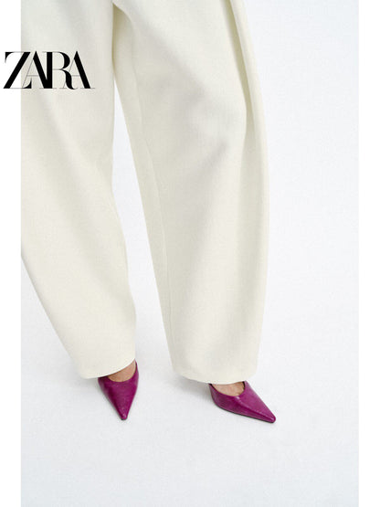 ZARA 2026 Verão Novo Sapatos Femininos Mules de Salto Alto com Tira no Tornozelo e Bico Fino 2268710 080