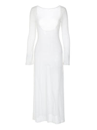 Moda transfronteiriça de verão, vestido novo e sexy, sem costas, puro, transparente, slim, longo, de cor sólida versátil