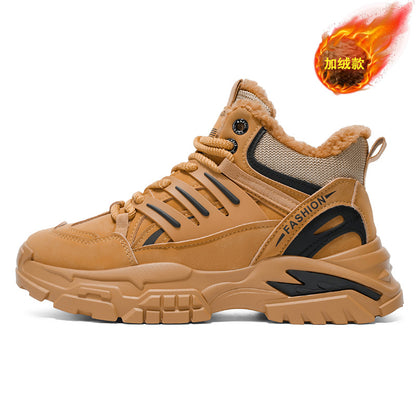 Sapatos Masculinos 2025 Novos Invernos Casuais Forrados a Fleece Calor Espessado Aumento de Altura Caminhadas Masculinas Martin Desporto Pai Sapatos Modernos