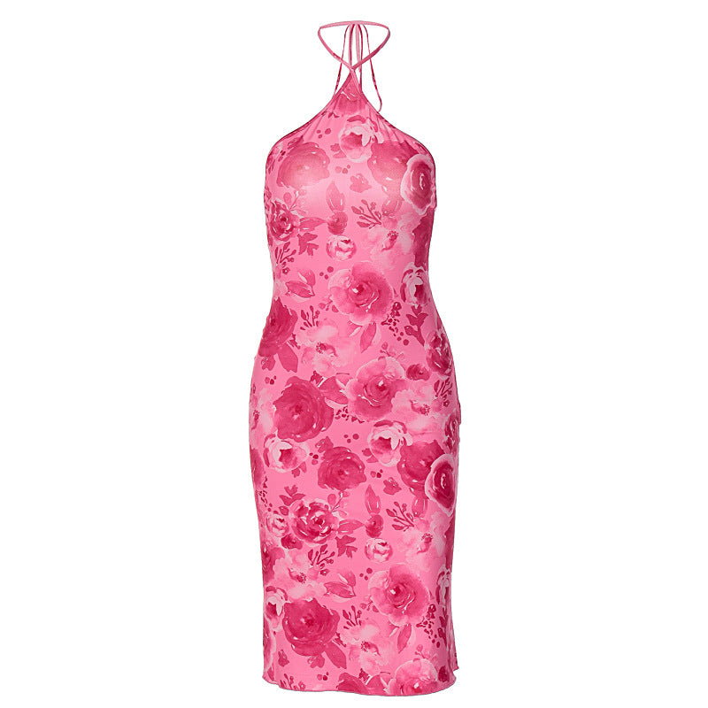 Vestidos estampados com estampados de estilo europeu e americano de verão 2026, moda feminina com estampados de halter e soutien, Amazon por grosso