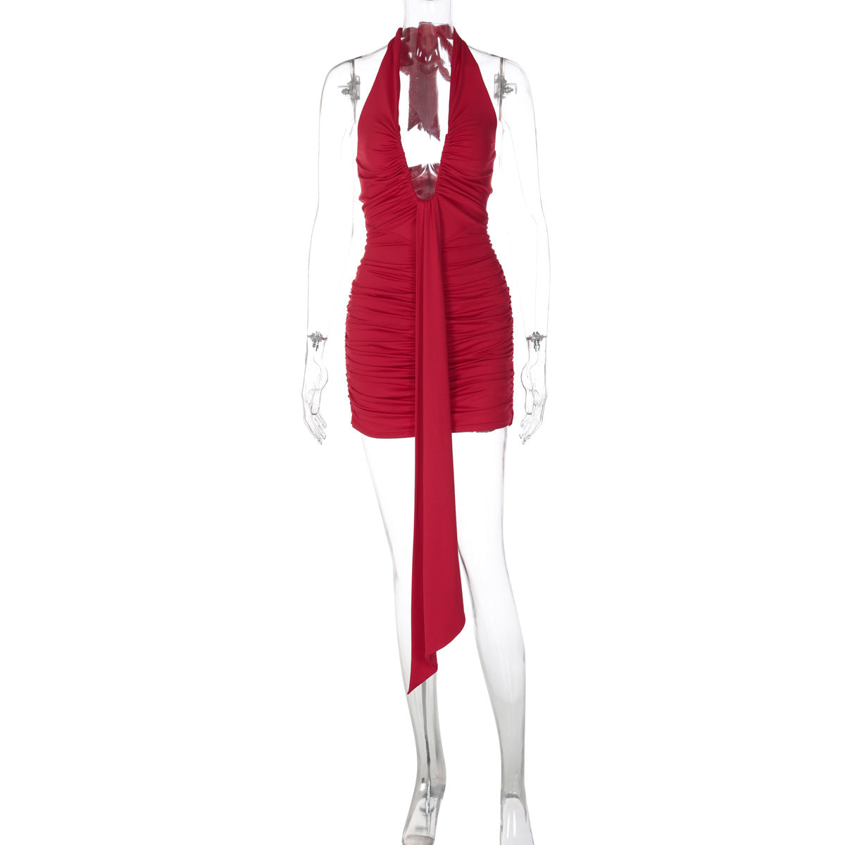 Moda transfronteiriça europeia e americana: vestido feminino sexy em V profundo sem mangas, vestido de fita ajustado que aperta a cintura para mulheres