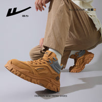 Sapatos plataforma altos Warrior, vestuário de trabalho, botas amarelas grandes e desportivas, casuais, de alta gama, viagens ao ar livre, sapatos masculinos de outono ao estilo britânico