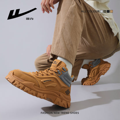 Sapatos plataforma altos Warrior, vestuário de trabalho, botas amarelas grandes e desportivas, casuais, de alta gama, viagens ao ar livre, sapatos masculinos de outono ao estilo britânico