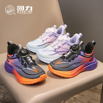Ténis leves com sola para rapazes e raparigas, sapatos infantis Warrior outono novos, sapatos de botão na moda, sapatos de rede respiráveis, versáteis
