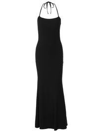 Vestido halter de cor sólida para mulheres, elegante e sexy europeu e americano, com corte justo, versátil, puro e desejável, ajustando a cintura