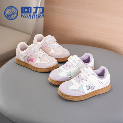 Sapatos bumerangue, sapatos casuais novos de primavera em velcro para raparigas, sapatos de treino com laço fofos para crianças, sapatos color-block