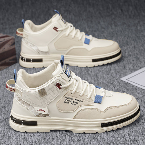 Novos sapatos altos para a primavera de 2024 para homem, sapatos desportivos casuais para homens, sapatos respiráveis com sola grossa, sapatos brancos pequenos da moda