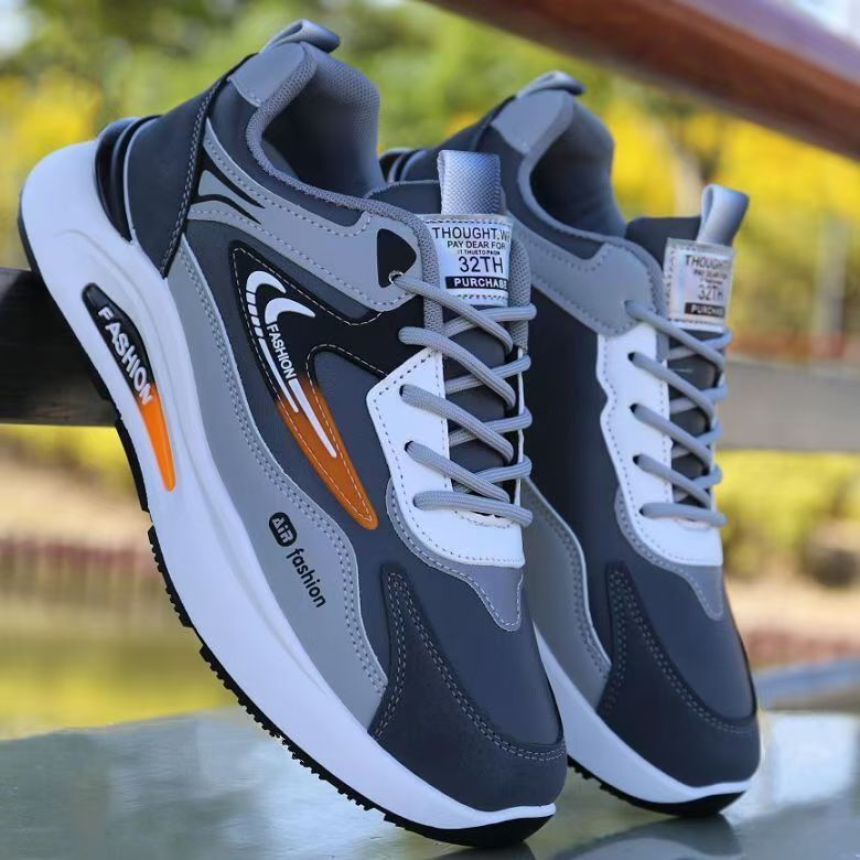 Novos ténis desportivos em pele impermeáveis para homens na primavera, sapatilhas casuais casuais e versáteis da moda, ténis de corrida antiderrapantes com sola macia e antiderrapantes