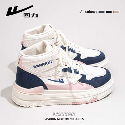 Sapatos plataforma Warrior com blocos de cor, ténis confortáveis, sapatos simples simples de mola alta, sapatos versáteis de estilo universitário para o dia a dia