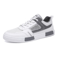 Sapatilhas de malha fina respiráveis de malha oca, sapatilhas casuais leves de quadro branco, sapatilhas desportivas masculinas em malha