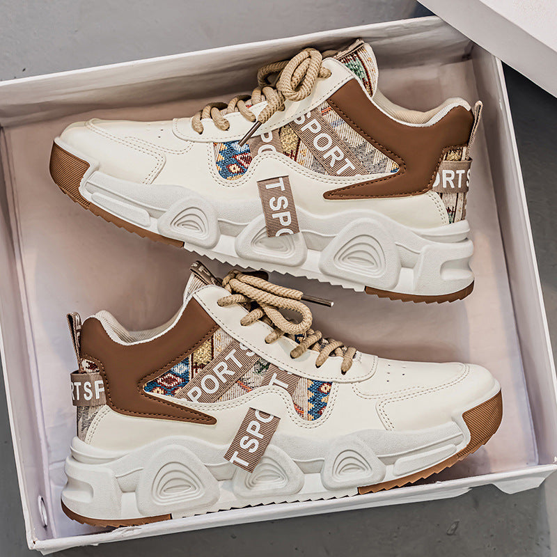 Sapatos masculinos 2025 novos sapatos casuais casuais casuais de outono e versáteis desportivos na moda, sapatos casuais casuais de sola grossa para estudantes que aumentam a altura para homens