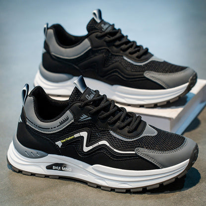 Sapatilhas desportivas de verão respiráveis em malha oca, sola macia masculina 2025 Novos sapatos versáteis, sapatilhas casuais, ténis de corrida