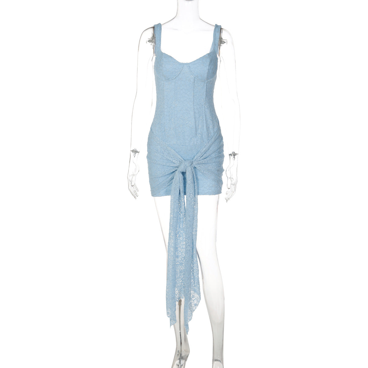 Vestido de Moda Transfronteiriço em renda Sexy com decote em V, cintura apertada na cintura, vestido com alças retalhadas e contornos de anca