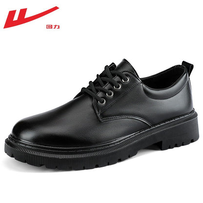 Sapatos de couro guerreiro masculinos, roupa formal de negócios, sola casual macia respirável para todas as estações, estilo britânico, sapatos pretos para noivo que aumentam a altura