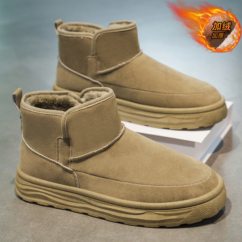 Botas de neve integradas em pele e lã para homens, novos sapatos de algodão quente antiderrapantes forrados a polar Nordeste 2025
