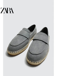 ZARA 2026 Primavera/Verão Sapatos Masculinos com Detalhes de Aba no Bolso, Tecido de Algodão, Sola de Linho, 2751720 400