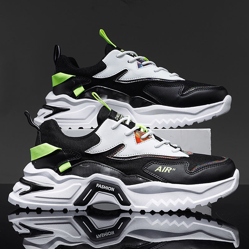 Sapatos masculinos, primavera versátil para jovens de corrida casual, sapatos desportivos de sola grossa para homem, sapatilhas de pai branco para homens na moda