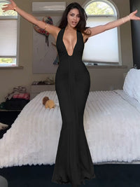 Vestido atravessado de vendas novas na Europa e América, vestido sexy de decote oco, decote oco, sem costas, fino, plissado, com alças remendadas e alças para mulheres