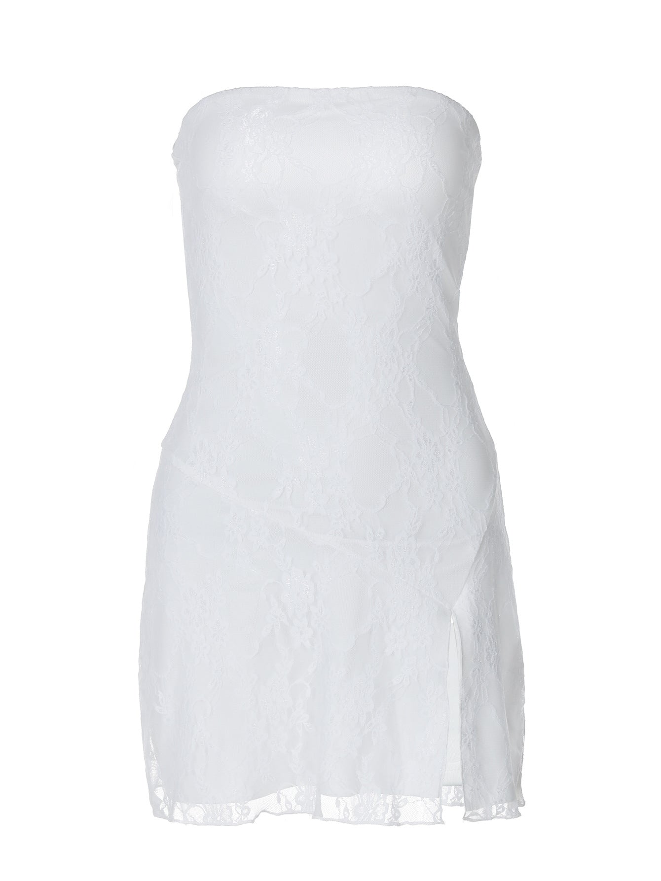 Vestido curto sexy sexy com fendas em renda fina e bestseller cross-fronteiriço da Amazon, nova moda feminina sem alças em retalhos