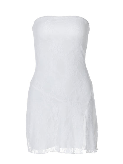 Vestido curto sexy sexy com fendas em renda fina e bestseller cross-fronteiriço da Amazon, nova moda feminina sem alças em retalhos