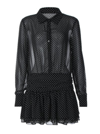 Vestido de moda POLO sexy com gola de bolinhas em chiffon, retalhos em camadas da Amazon, para mulheres