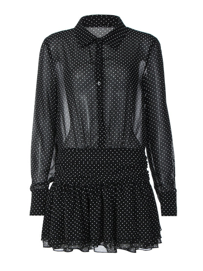 Vestido de moda POLO sexy com gola de bolinhas em chiffon, retalhos em camadas da Amazon, para mulheres
