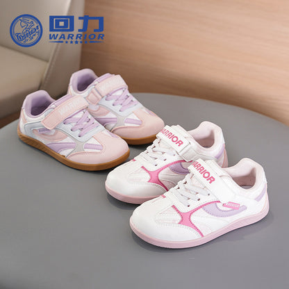 Sapatos infantis Warrior color-block Velcro, novos sapatos de treino moral para raparigas da primavera, ténis desportivos leves de sola fina, sapatos casuais versáteis